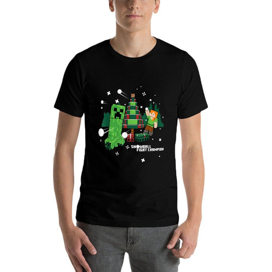 Minecraft Christmas Creeper Tree Snowball Battle  Easy-care T-Shirt