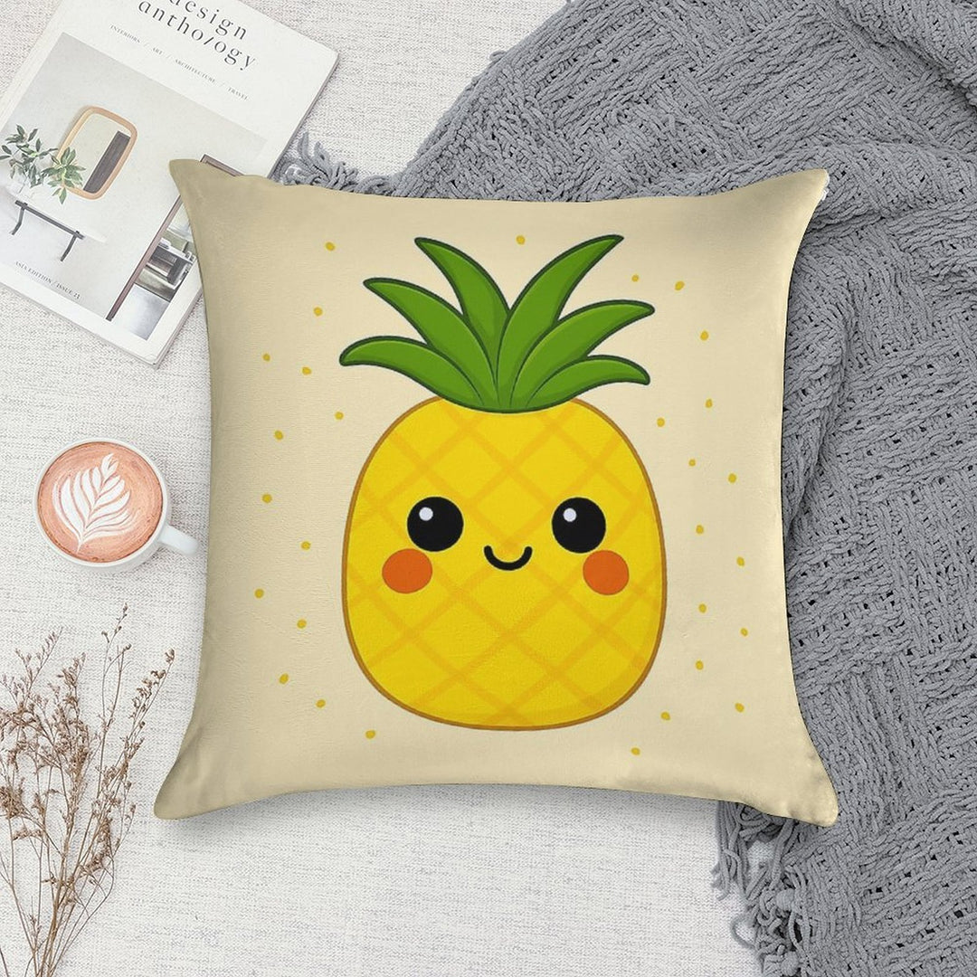 Kawaii-Style Pineapple - Light Beige Background Soft Fade-Resistant Throw Pillow