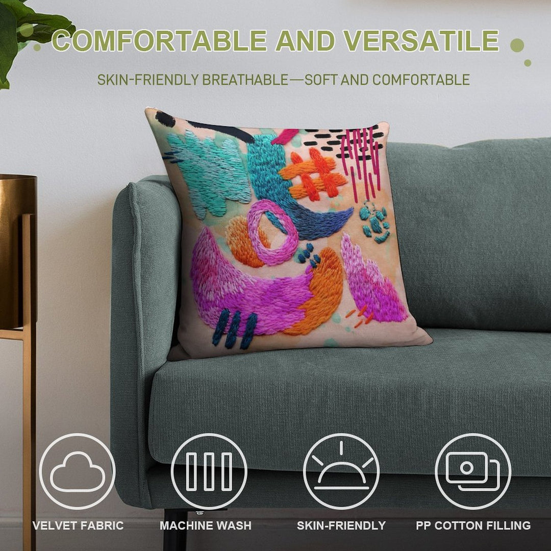 Abstract Embroidery Soft Easy Maintenance Throw Pillow