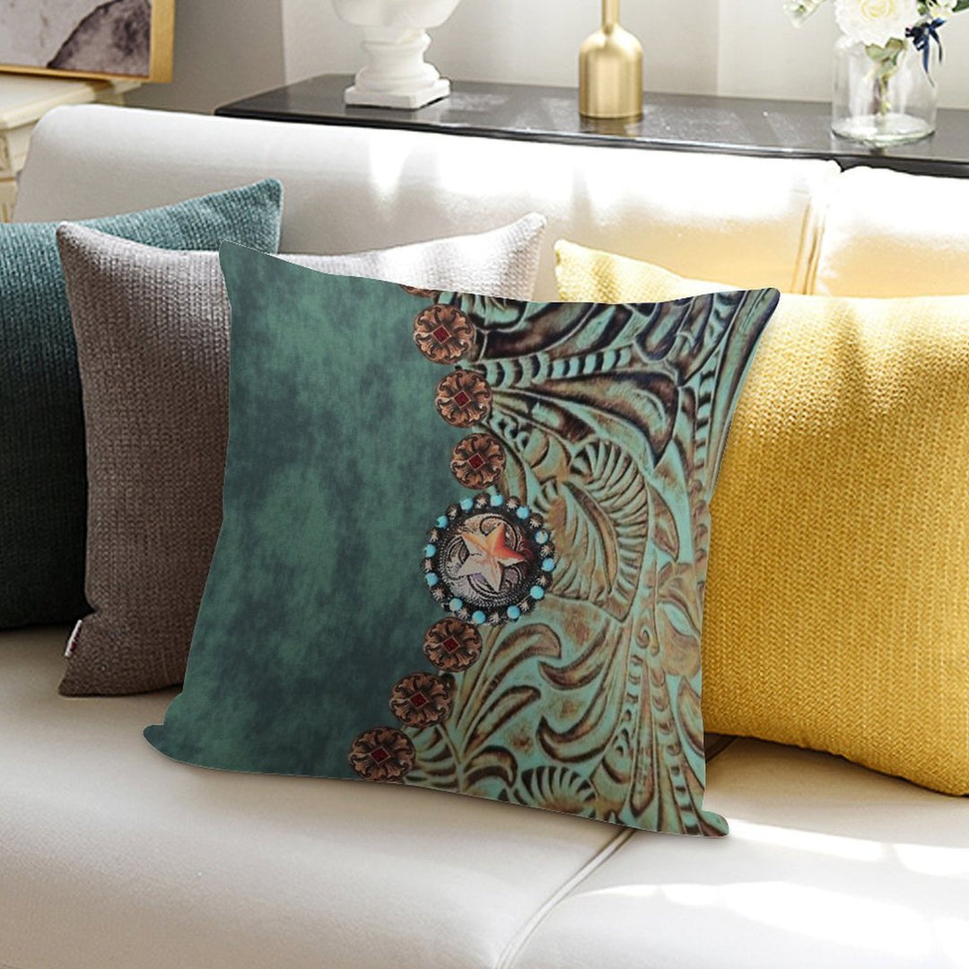 Rustic Cowboy Cowgirl Western Country Green Teal Soft Reinforced Edging Throw Pillow