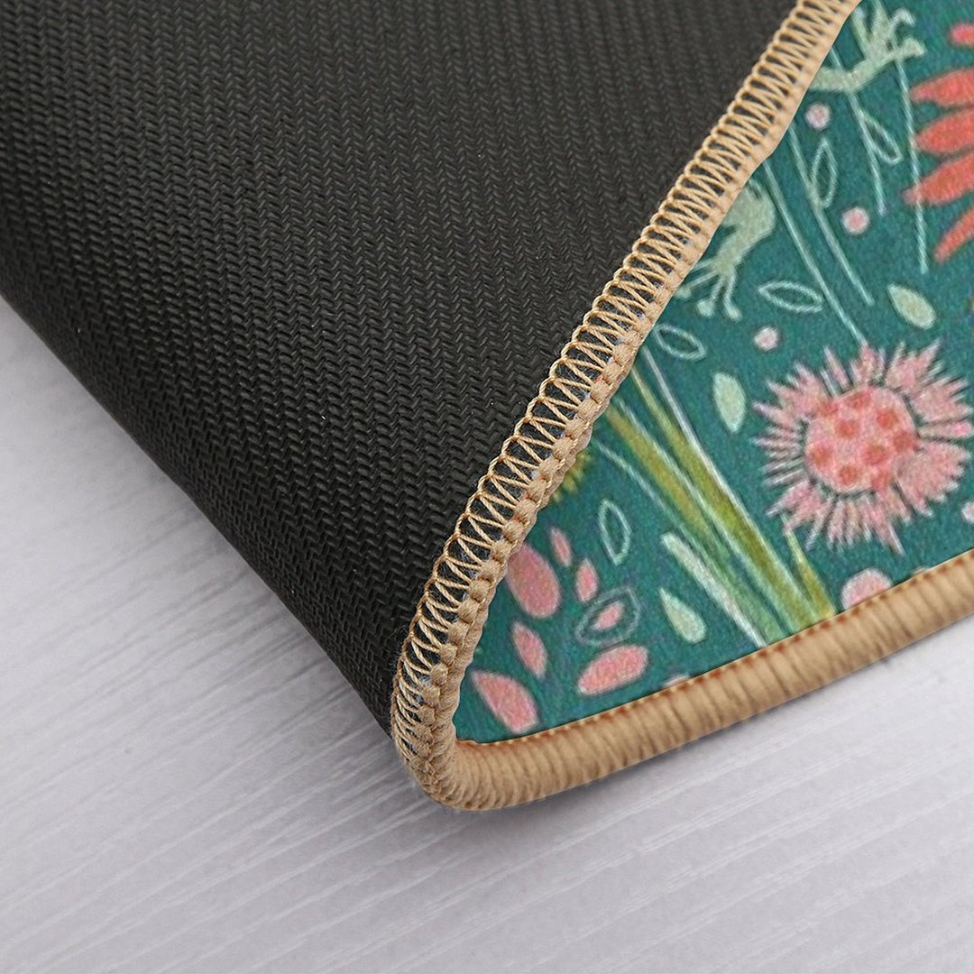 Frog And Dragonfly Floral Design  Easy To Clean Bath Mat