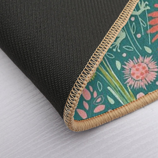 Frog And Dragonfly Floral Design  Easy To Clean Bath Mat