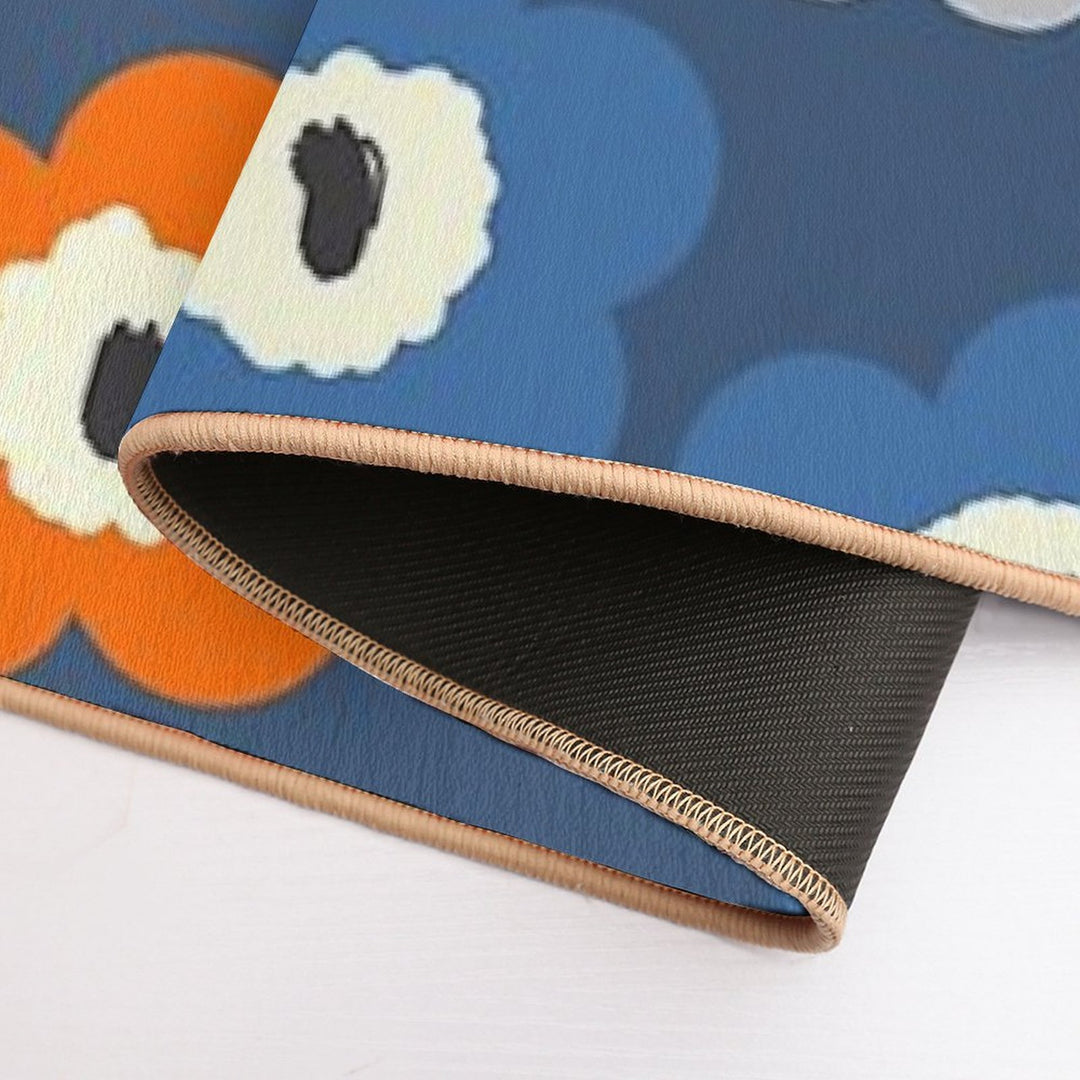 Iconic Modern Scandinavian Floral Pattern in Blue And Orange  Easy To Clean Bath Mat