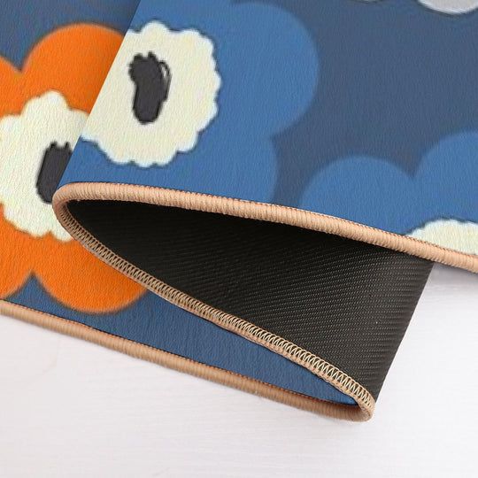 Iconic Modern Scandinavian Floral Pattern in Blue And Orange  Easy To Clean Bath Mat