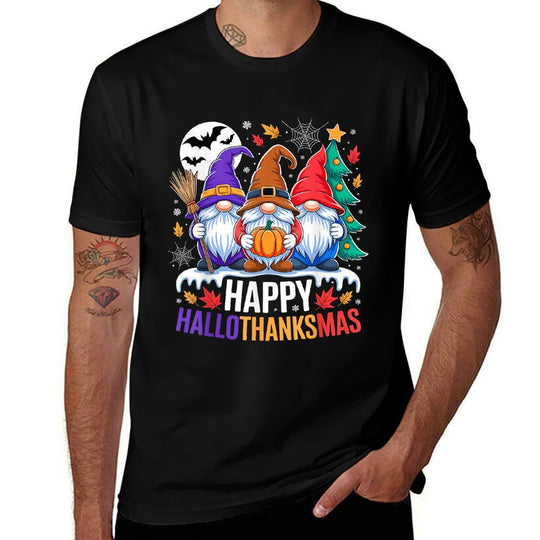 Happy Hallothanksmas Gnomes Lover Halloween Merry Christmas  Relaxed-fit T-Shirt