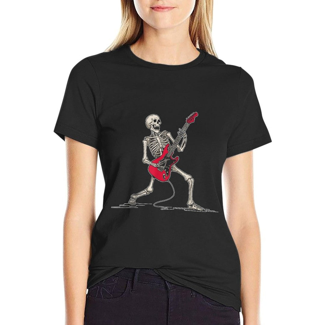 Rocker Skeleton Men Boys Bass Guitar Guitarist Halloween  High-quality Stitching T-Shirt