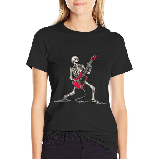 Rocker Skeleton Men Boys Bass Guitar Guitarist Halloween  High-quality Stitching T-Shirt