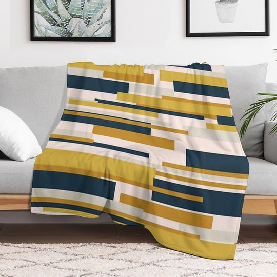 Wright Midcentury Modern Geometric Abstract Pattern in Mustard Yellow, Navy Blue, And Pale Blush Anti-pilling Throw Blanket