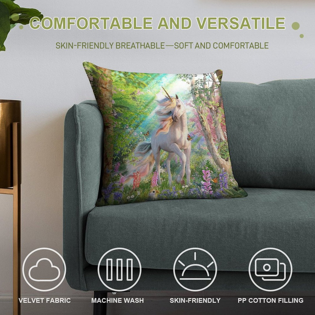 Unicorn Enchanted Forest Soft Hidden Zipper Throw Pillow