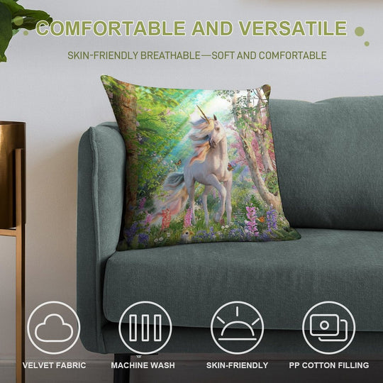 Unicorn Enchanted Forest Soft Hidden Zipper Throw Pillow