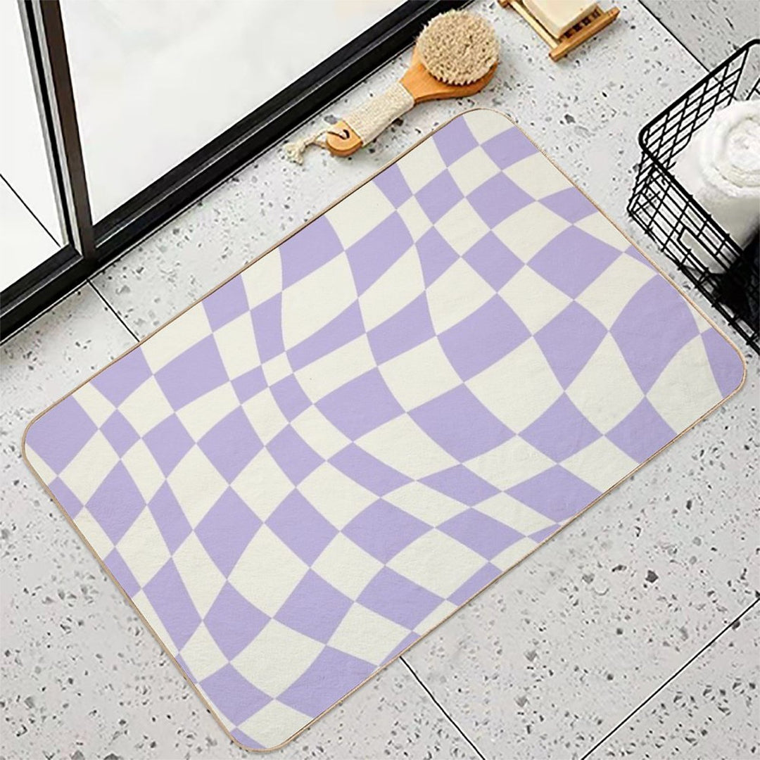 Soft Purple Warp Checked Pattern  Dirt-Trapping Bath Mat