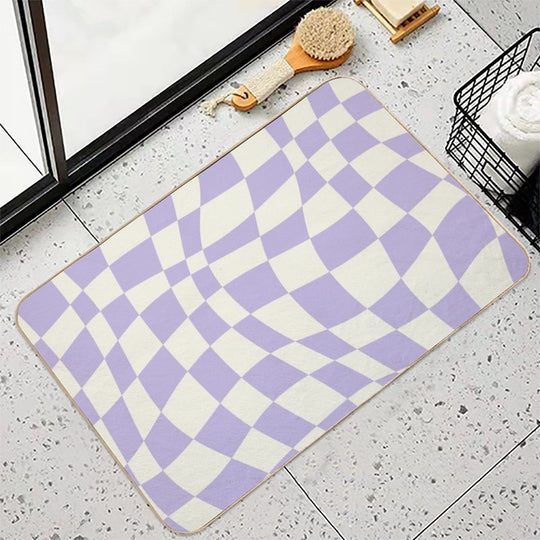 Soft Purple Warp Checked Pattern  Dirt-Trapping Bath Mat