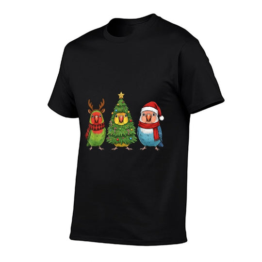 Retro Christmas Lovebird Parrot Santa Reindeer  Soft T-Shirt