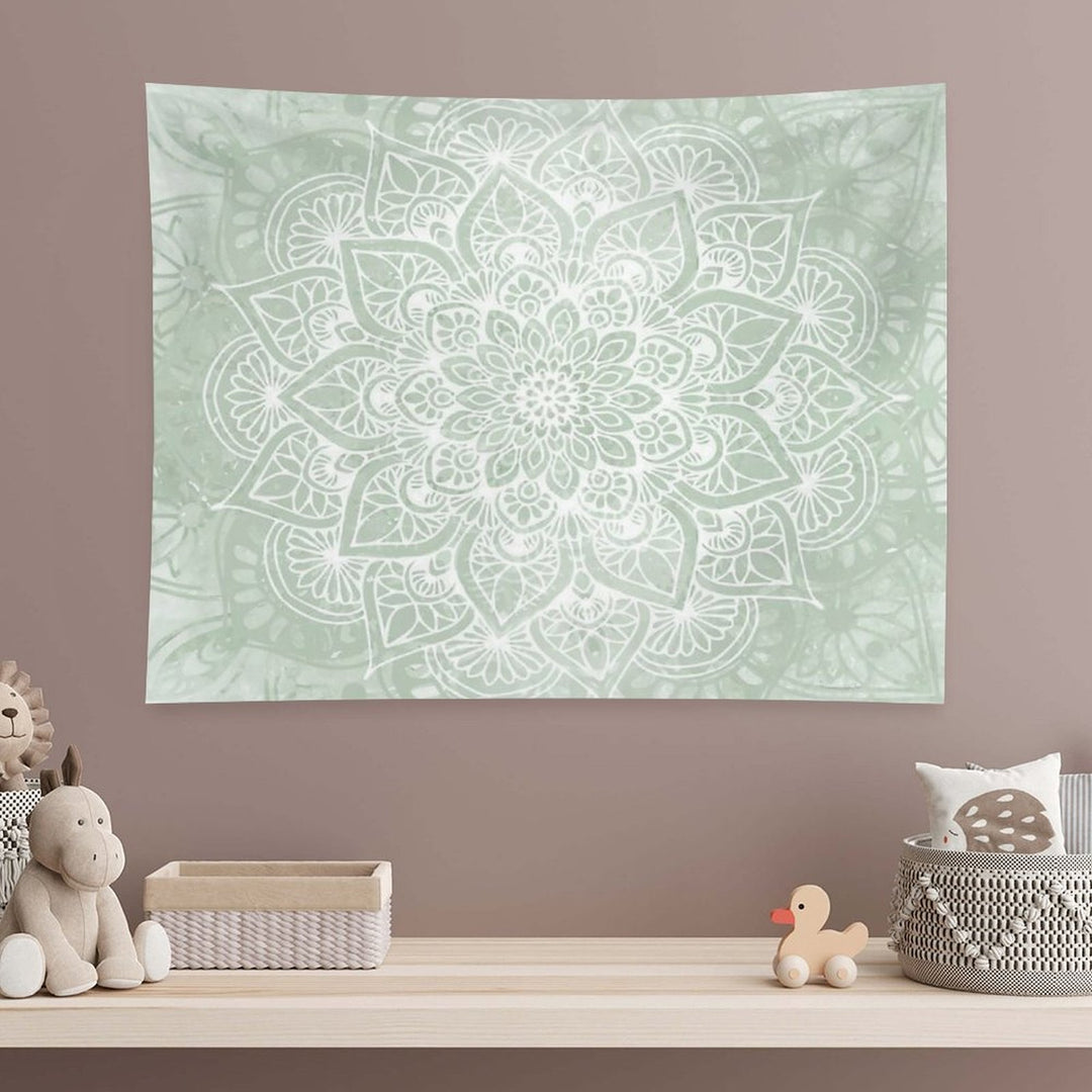 Mandala, Yoga Love, Sage Green, Boho Art Tapestry