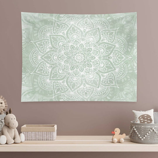 Mandala, Yoga Love, Sage Green, Boho Art Tapestry