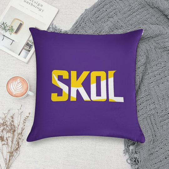 Minnesota Vikings Skol Text Design Soft Luxury Feel Throw Pillow