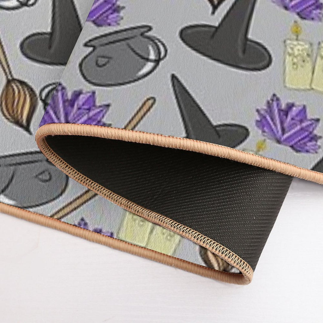 Hand Drawn Spooky Cauldrons,Broomsticks,Candles, And Witches Hat Cartoon Doodles Pattern, Made by EndlessEmporium  Easy Maintenance Bath Mat