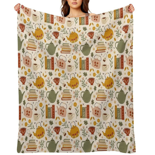 Flowery Books And Tea Travel-friendly Throw Blanket