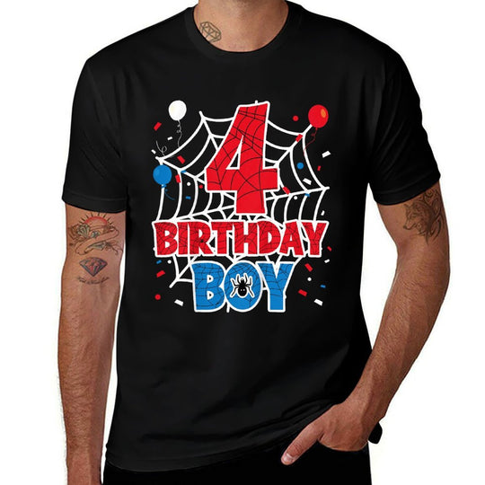 Kids Spider Web 4 Year Old Birthday Boy  Affordable Price T-Shirt