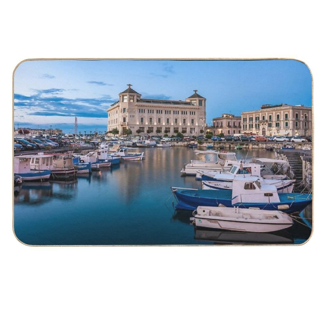 Syracuse Harbor in The Evening  Easy To Clean Bath Mat