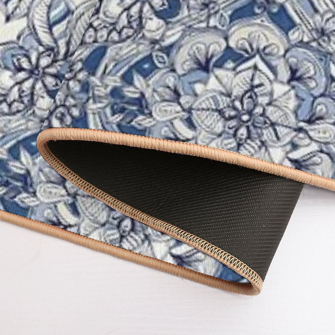 Floral Diamond Doodle in Dark Blue And Cream  Absorbent Bath Mat