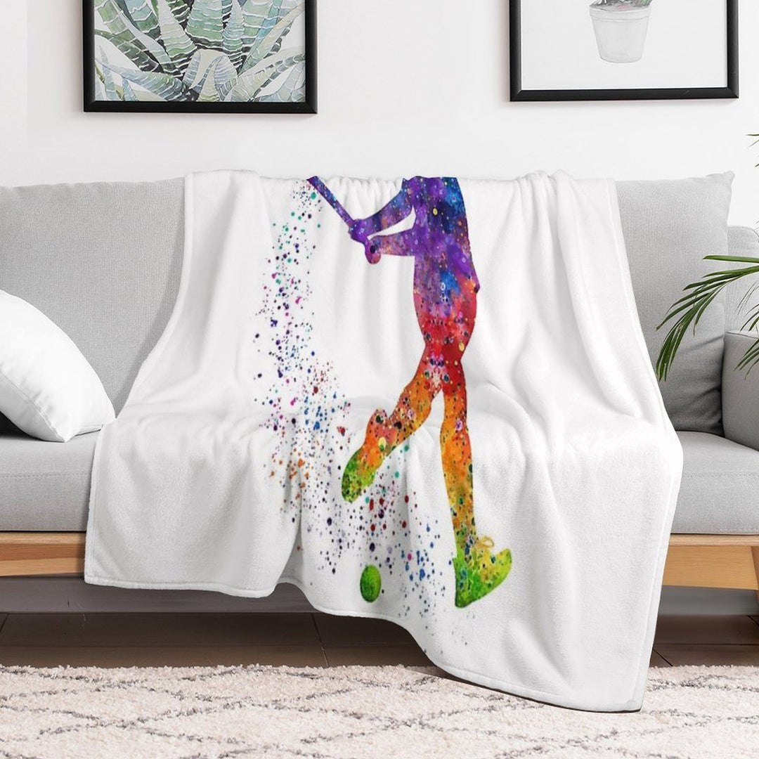Field Hockey Girl Watercolor Silhouette Comfort Throw Blanket