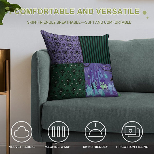 Haunted Mansion Pattern Soft Reinforced Edging Throw Pillow