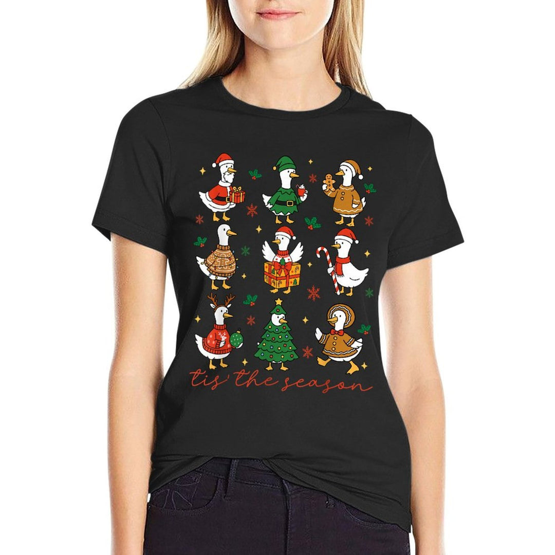 Retro Silly Goose Santa Cute Merry Christmas Tis The Season  Easy-care T-Shirt