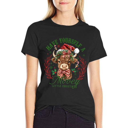 Have Yourself A Mooey Little Christmas Highland Cow Santa Sweatshirt  Soft T-Shirt