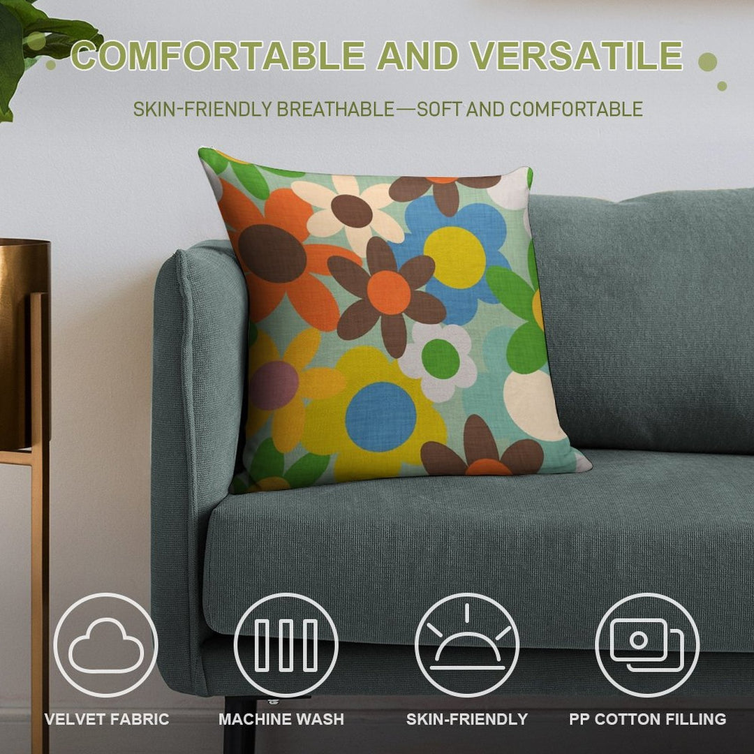 70s Floral Blue Soft Warmth Comfort Throw Pillow