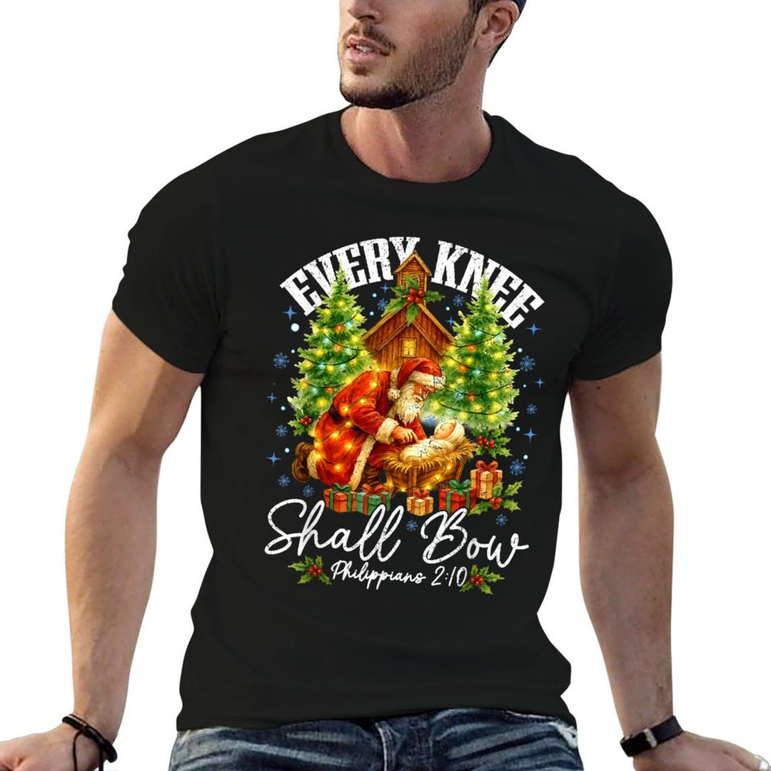 Every Knee Shall Bow Santa Christmas Nativity Scene Xmas  Classic T-Shirt