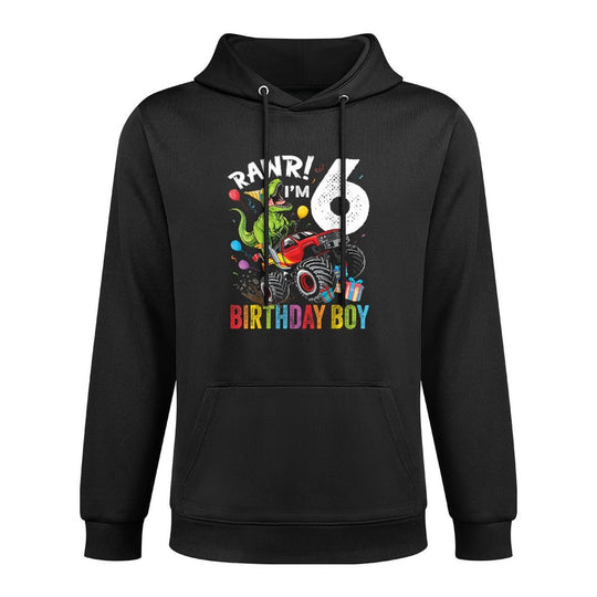 6th Birthday Boy Dinosaur Monster Truck Kangaroo Pocket Hoodie
