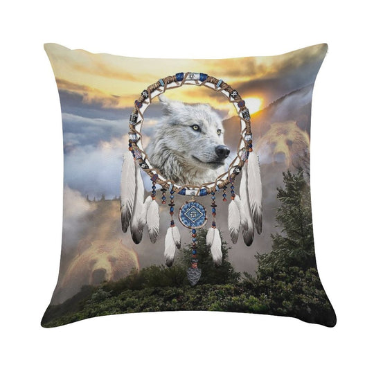 Wolf, Bear And Dream Catcher Soft High-Density Material Throw Pillow