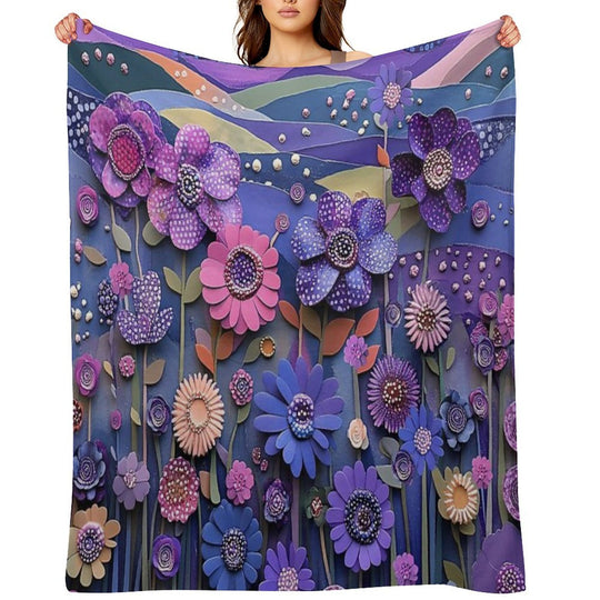 Purple Floral Majesty, Wildflowers in Purple Multi-functional Throw Blanket