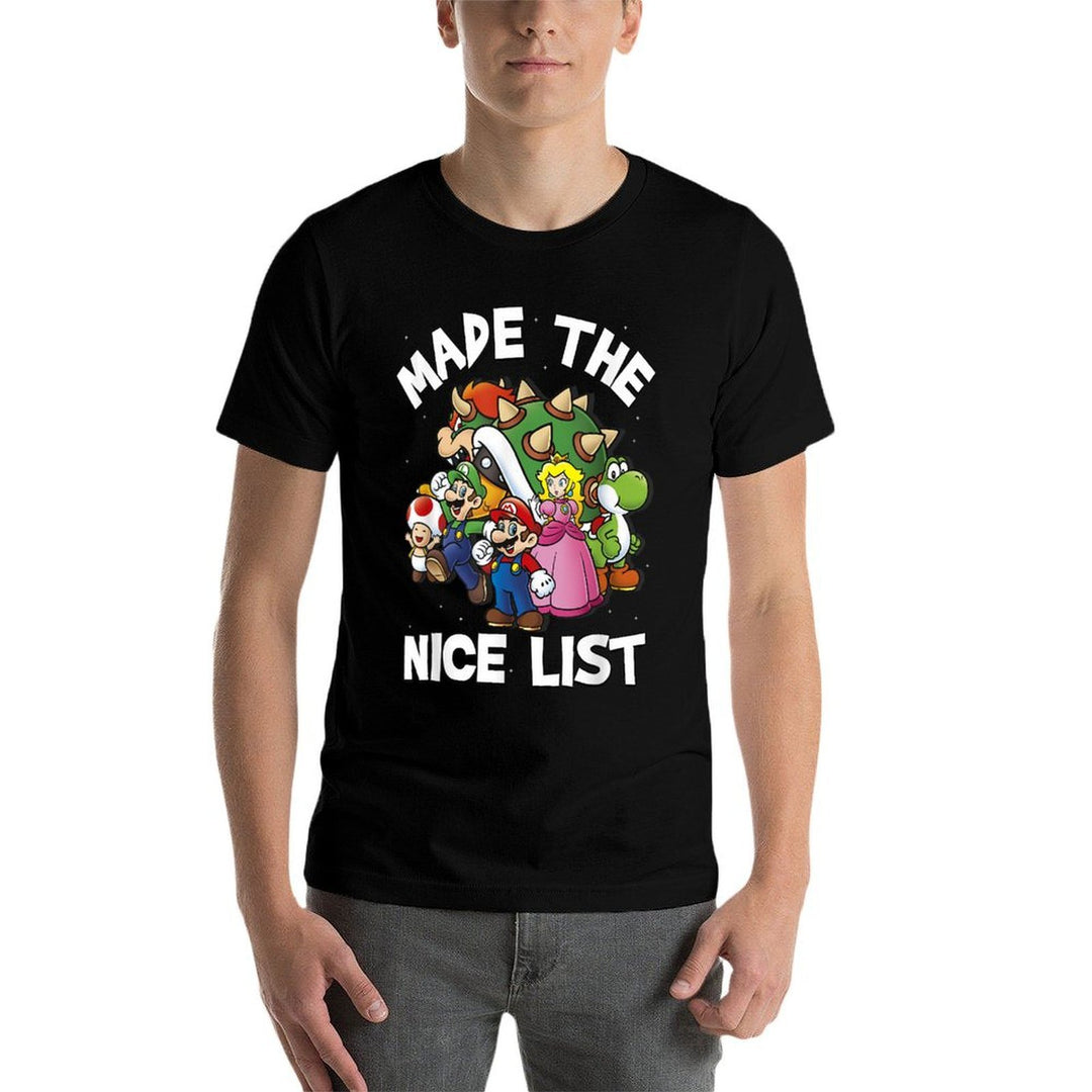 Super Mario Christmas Made The Nice List Group Shot  Eco-friendly Material T-Shirt
