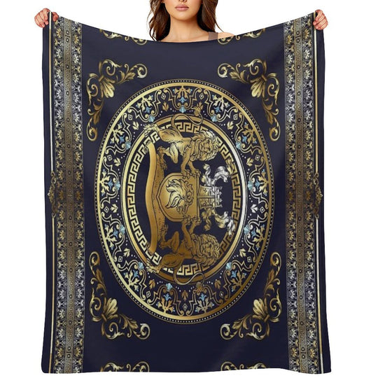 Lion Shield Navy Velvety-soft Throw Blanket