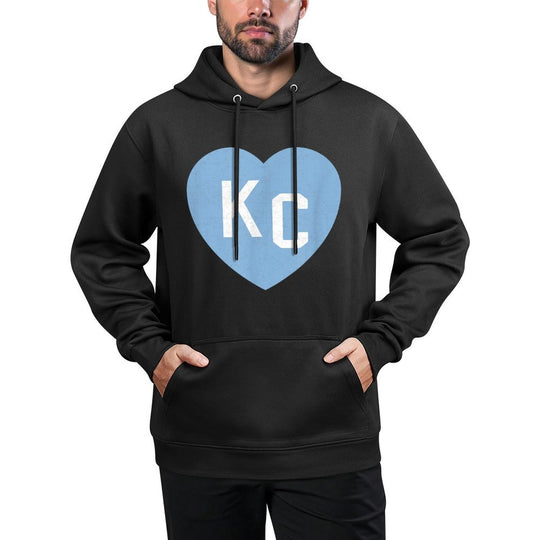KC Heart 2-Letter KC (Kansas City) Love Powder Blue Breathable Fabric Hoodie