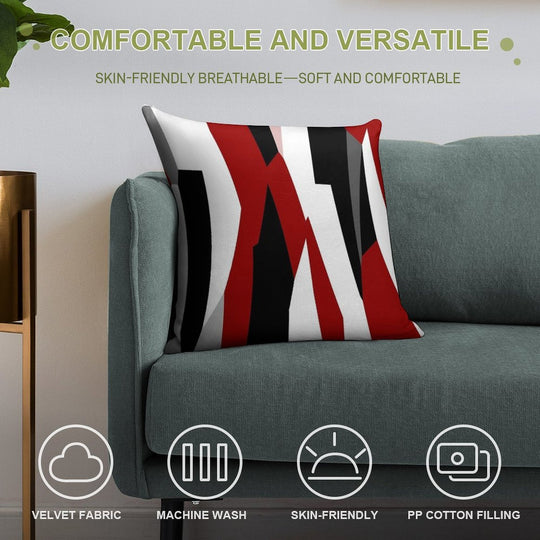 Red Black And White Abstract Soft High-Density Material Throw Pillow