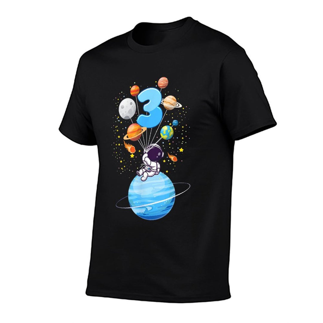 Kids 3 Year Old Astronaut Balloon Planets 3rd Birthday Boy  Eco-friendly Material T-Shirt