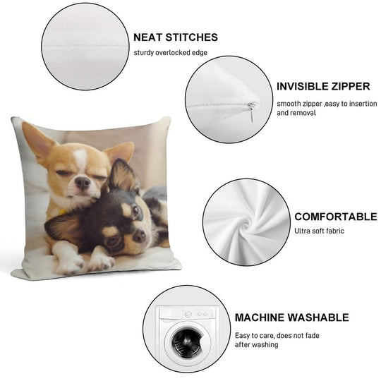 Two Cute Chihuahua Puppies Photograph Soft Easy Maintenance Throw Pillow