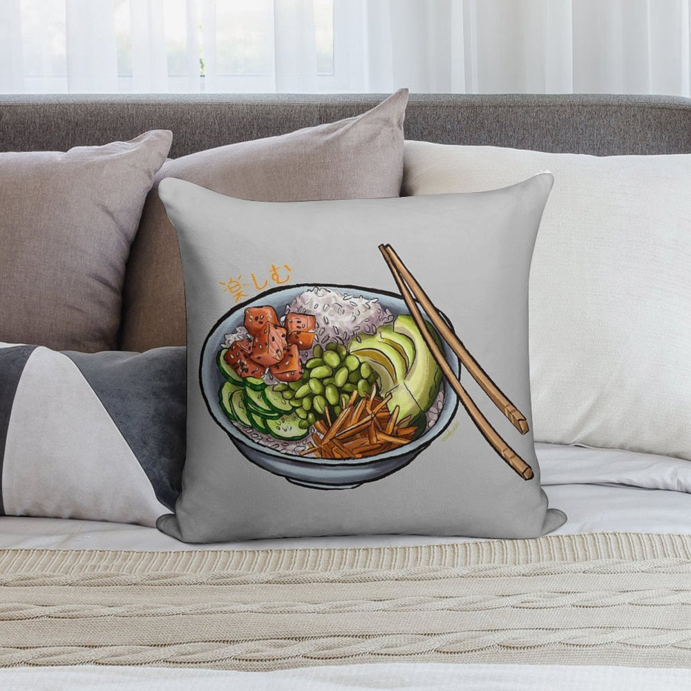 Poke Bowl with Salmon And Fresh Vegetables Soft Washable Throw Pillow