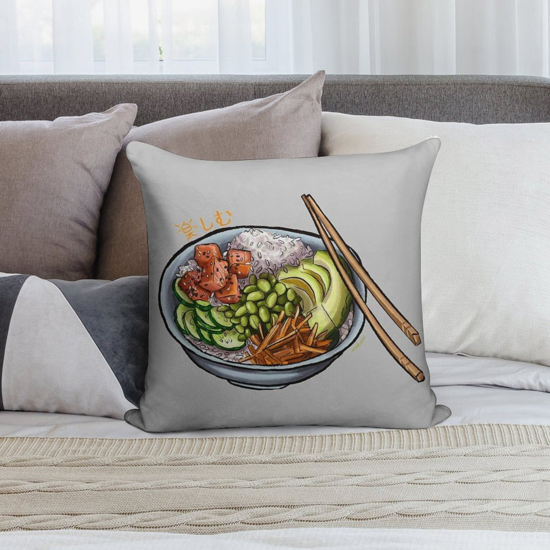 Poke Bowl with Salmon And Fresh Vegetables Soft Washable Throw Pillow