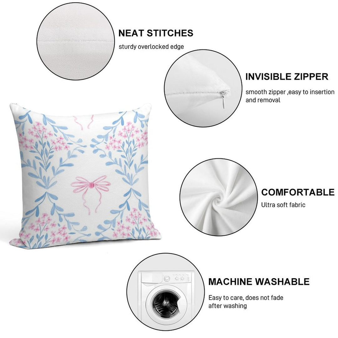 Pink And Blue Coquette Aesthetic &Cute Pretty Preppy Watercolor Pink Bows Soft Skin-Friendly Throw Pillow