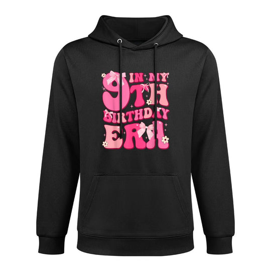 Groovy Birthday Girl Coquette Bow In My 9th Birthday Era Machine Washable Hoodie
