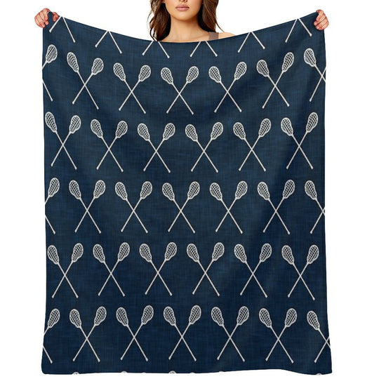 Lacrosse Crossed Sticks - Navy Durable Throw Blanket