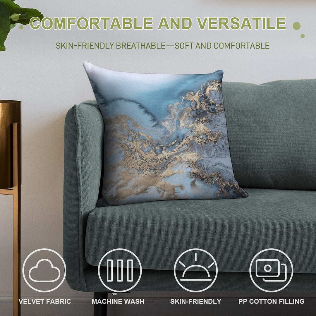 Blue And Gold Marble Soft Skin-Friendly Throw Pillow