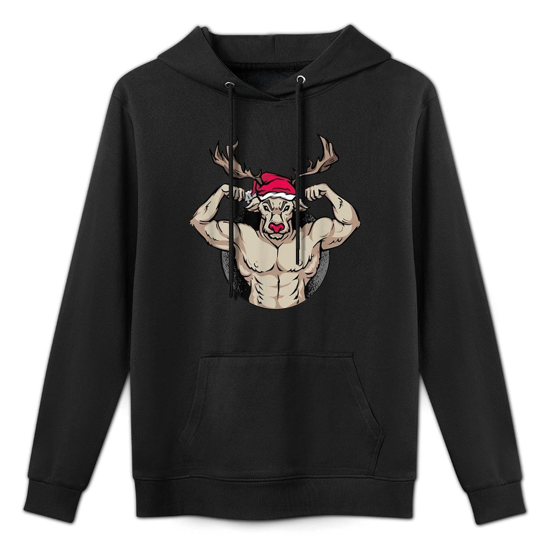 Strong Reindeer with Muscles Christmas Bodybuilding GYM Relaxed Fit Hoodie
