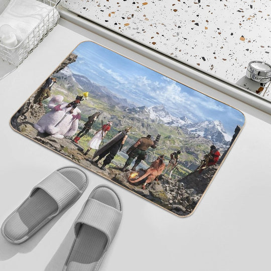 Cloud, Aerith, Tifa, Barret, Red XIII, Cid, Yuffie, Vincent, Cait Sith  - Ahead On Our Way [Rebirth]  Versatile Bath Mat