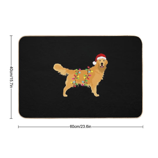 Golden Retriever Holiday Christmas Light - Golden Retriever Christmas in Santa Hat Holiday Santa Dog  Non-Slip Bath Mat