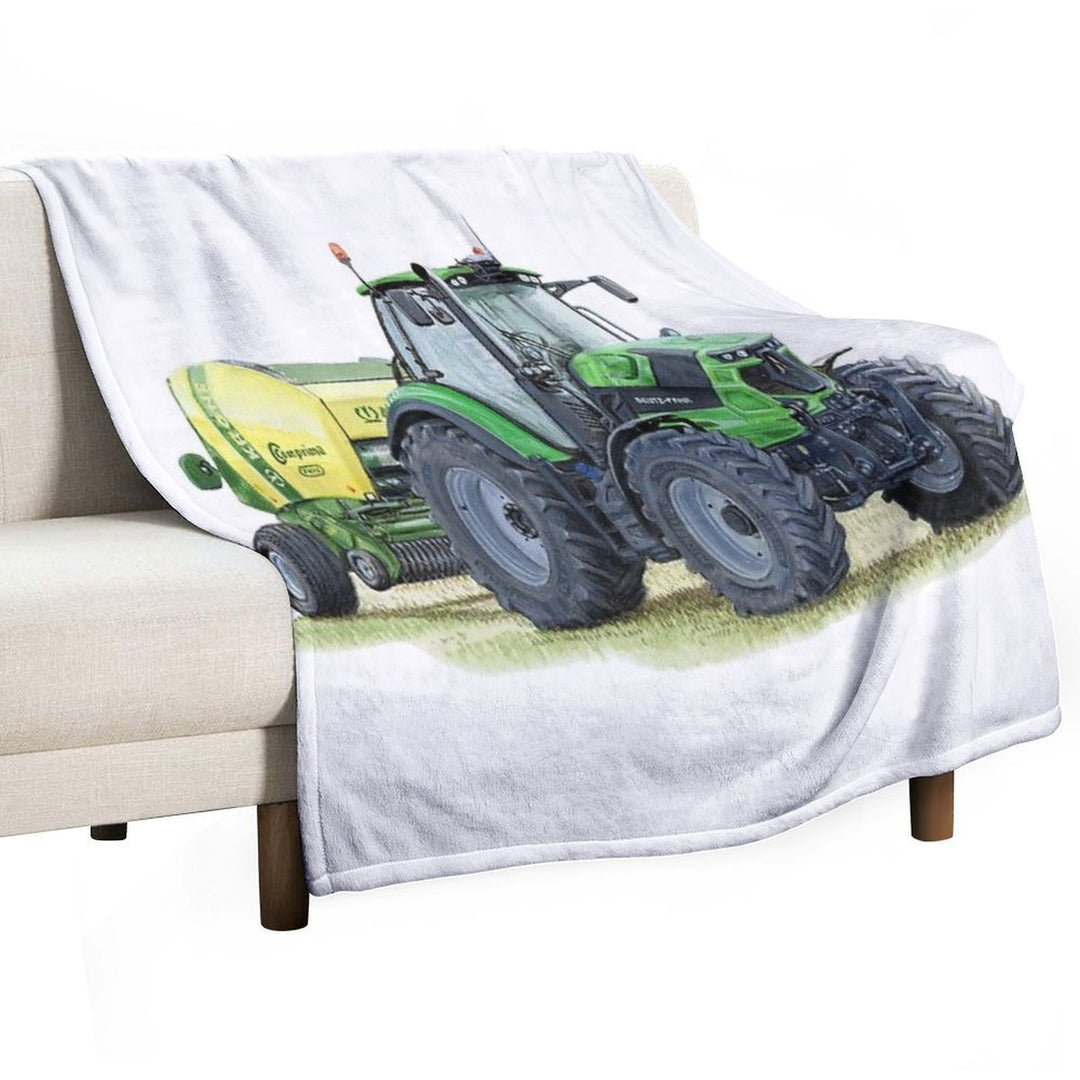 Green Tractor Painting Velvety-soft Throw Blanket